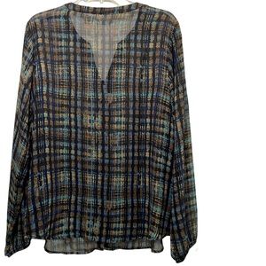 Liz Claiborne Semi Sheer Long Sleeve button down Blouse Size L